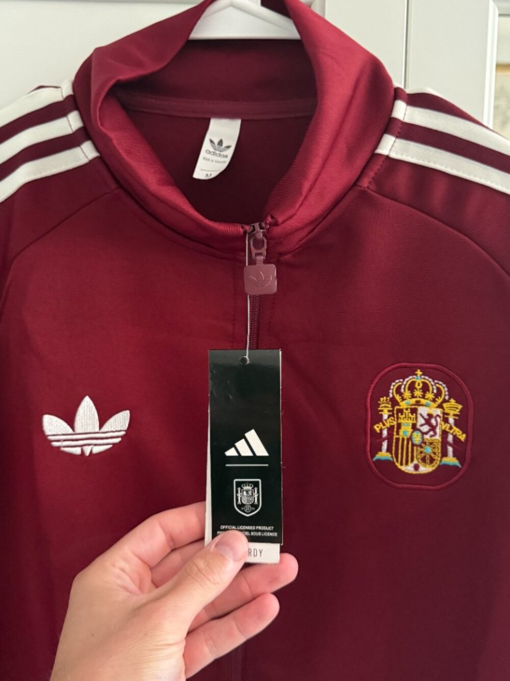 NWT adidas Spain Track Jacket Burgundy Red Full Zip Soccer España Youth M - Picture 3 of 4